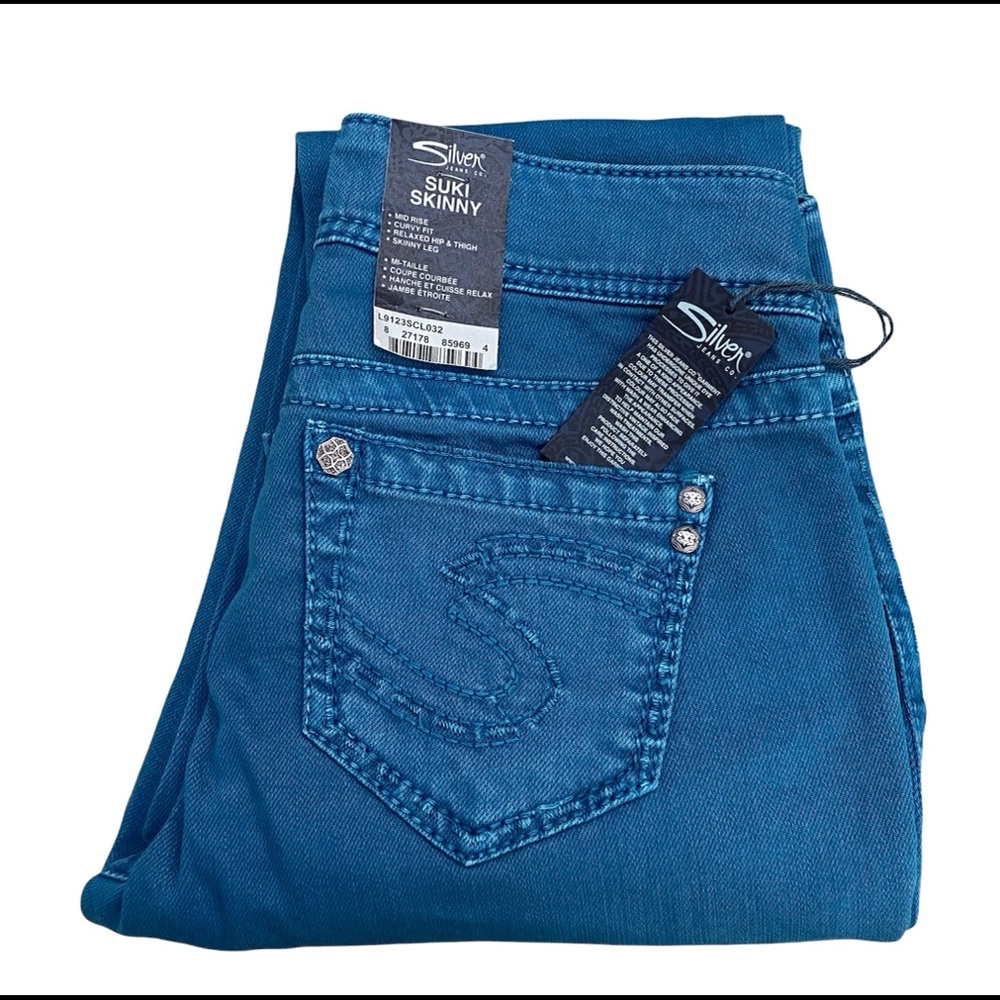 Silver Suki Skinny Jeans, Teal - Picture 6 of 15